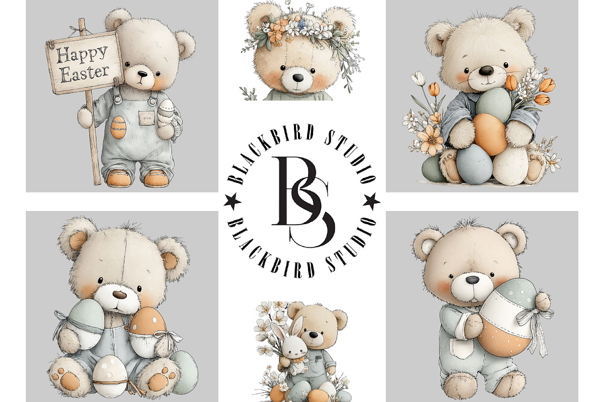 Whimsical Easter Bear Clipart, an Illustration by Black Bird Studio (Photo 5 of 5)