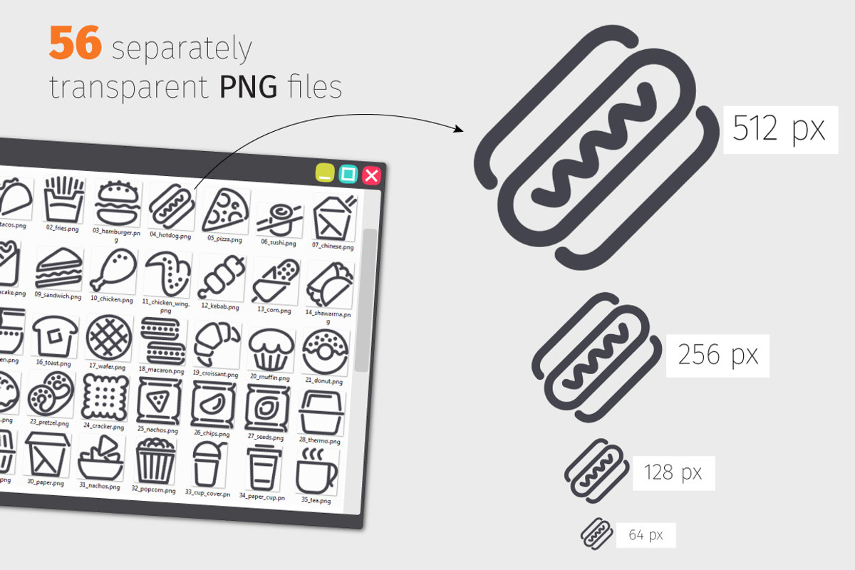 Fastfood Line Icons Set, an Outline Icon by Voysla's Shop (Photo 3 of 4)