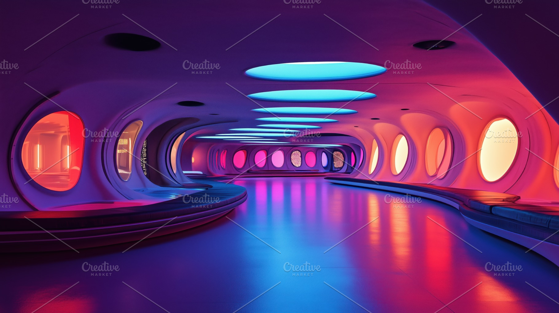 A futuristic interior space featuring smooth, organic shapes and vibrant lighti, an Arts & Entertainment Photo by Textures & Backgrounds