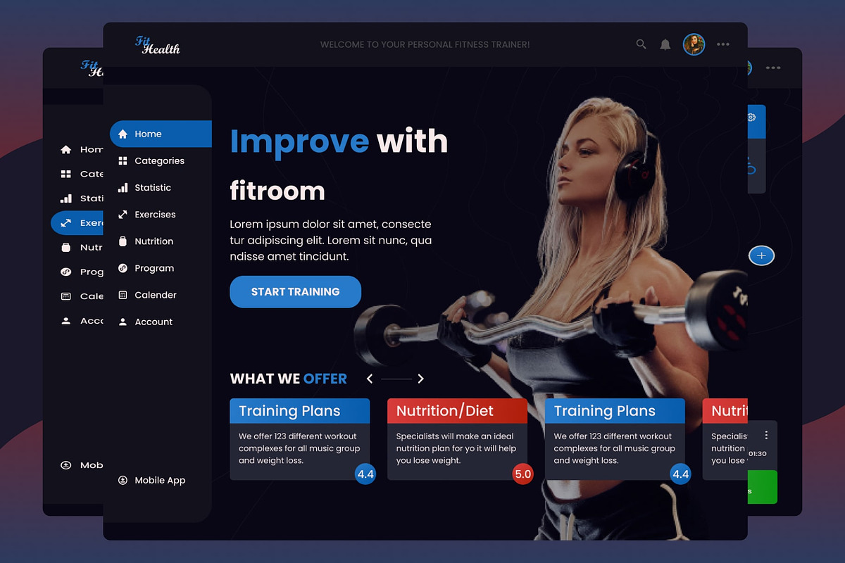 Fit Health UI Dashboard Design, an UI Kit Template by skshihabulislam (Photo 1 of 2)