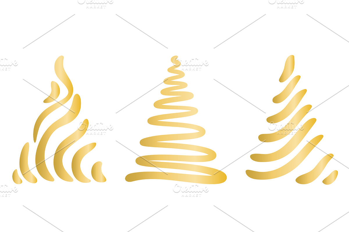 Golden creative Christmas trees set, an Object Illustration by Tati_Kli