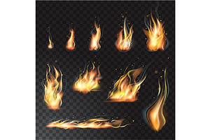Set of transparent realistic flames