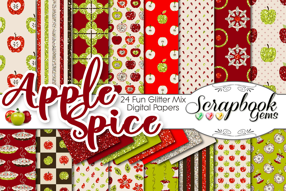 Apple Spice Glitter Digital Papers, a Pattern Graphic by Scrapbook Gems