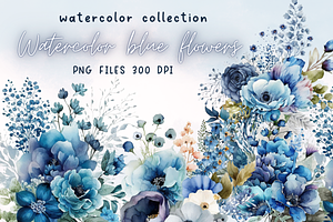 Watercolor Blue Flowers Sublimation