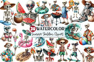 Funny Summer Skeleton Clipart, an Illustration by Rose Art