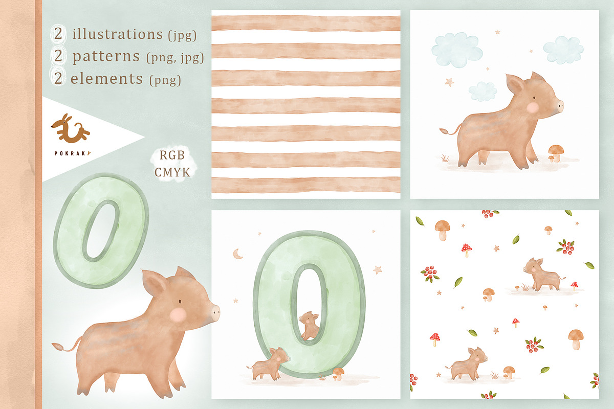 Pokraky_Cute Baby Boar, an Animal Illustration by Pokraky (Photo 1 of 5)
