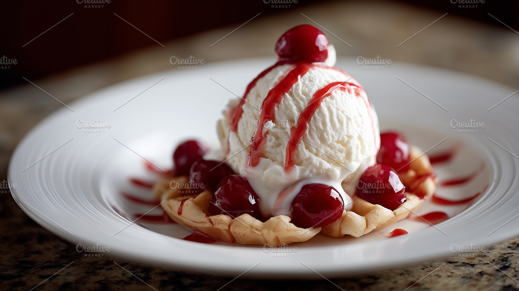 Vanilla ice cream served on a waffle, a Food & Drink Photo by MistyDay