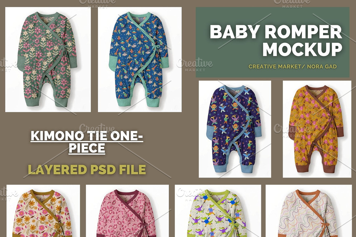 Baby Romper -Kimono one Tie Mockup, a Hoody Mockup by Nora Gad (Photo 1 of 15)