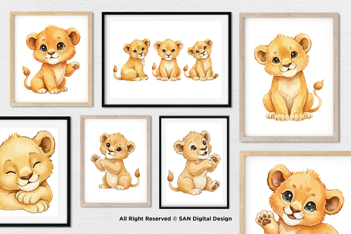 15 Bundle Watercolor Cute Lion Wild, an Animal Illustration by Morspective (Photo 4 of 8)