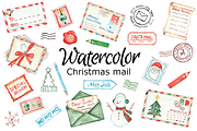 Christmas mail watercolor clip art, a Background Graphic by GoodFairyClipArt (Thumbnail 1 of 2)