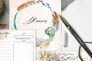 Planner With Feathers, Boho Style