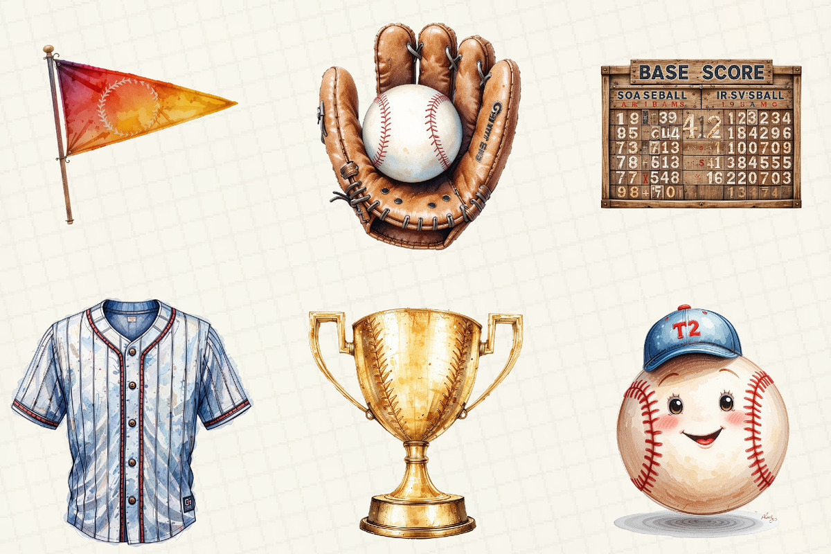Watercolor Baseball Clipart, an Illustration by OK Design (Photo 4 of 5)