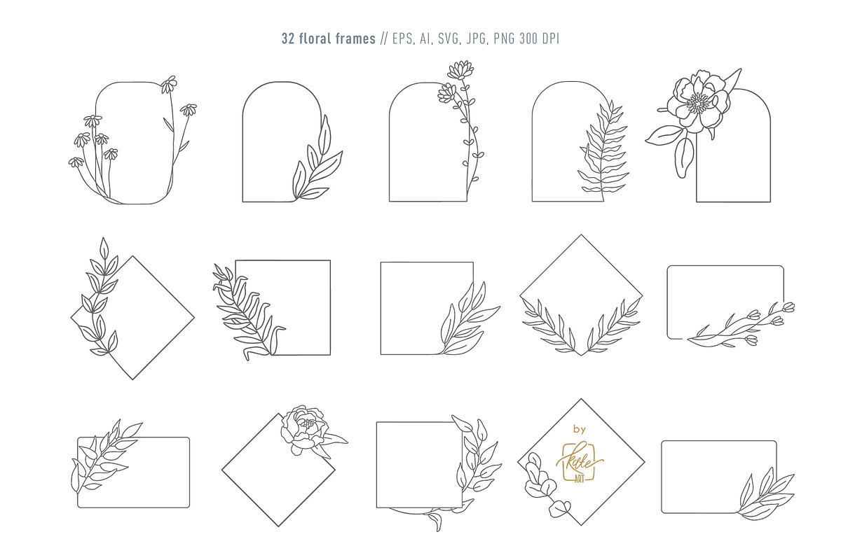 WILDFLOWER LINE-ART WREATHS, an Object Illustration by Kate Art (Photo 4 of 13)