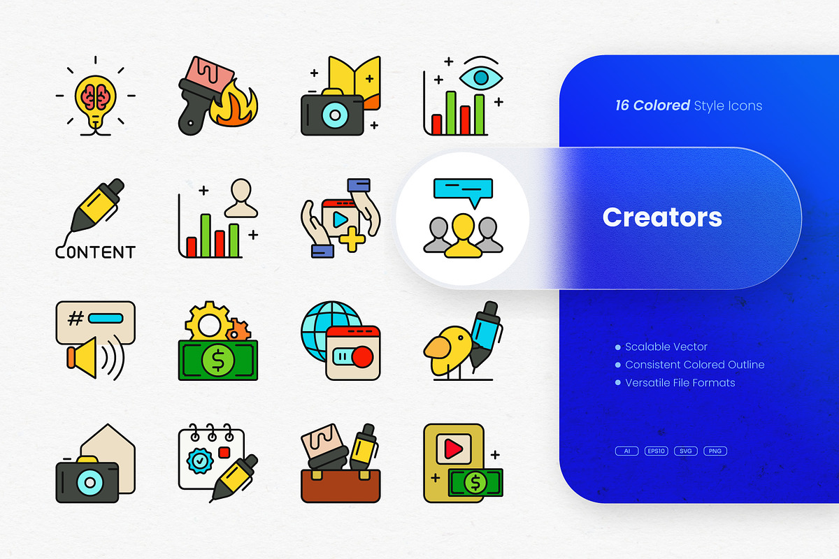Creators Colored Icons, an Outline Icon by cidcud_graphic