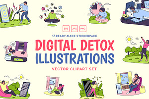 Digital Detox Concept Vector Set