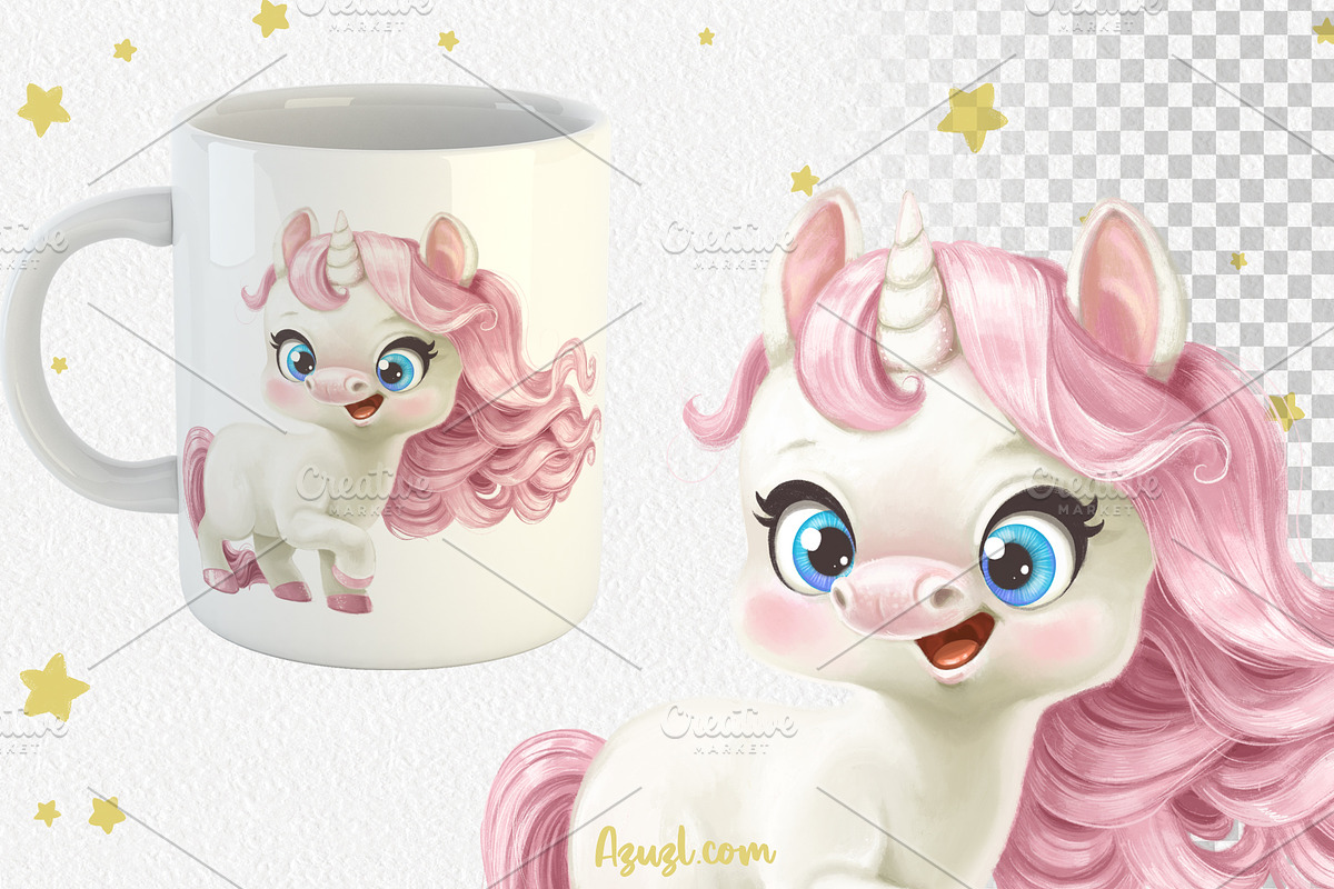 Cute cartoon baby Unicorn, an Animal Illustration by Azuzlikus (Photo 2 of 3)