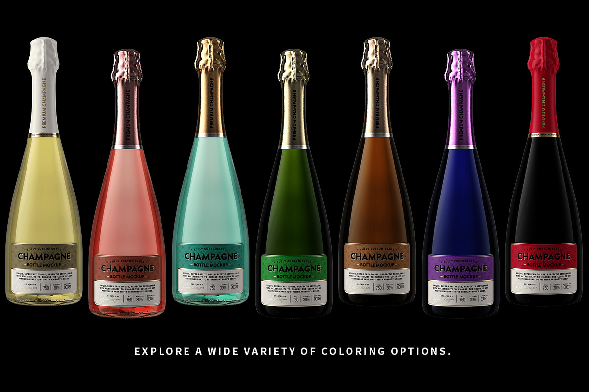 Champagne Bottle Mockup V2, an Advertising Mockup by HexenDesigns (Photo 4 of 12)