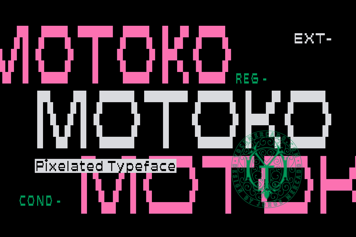 Motoko Pixel Typeface, a Sans Serif Font by YockMercado (Photo 1 of 8)