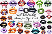 Watercolor Halloween Lips Clipart Bu, an Illustration by Designking (Thumbnail 1 of 4)