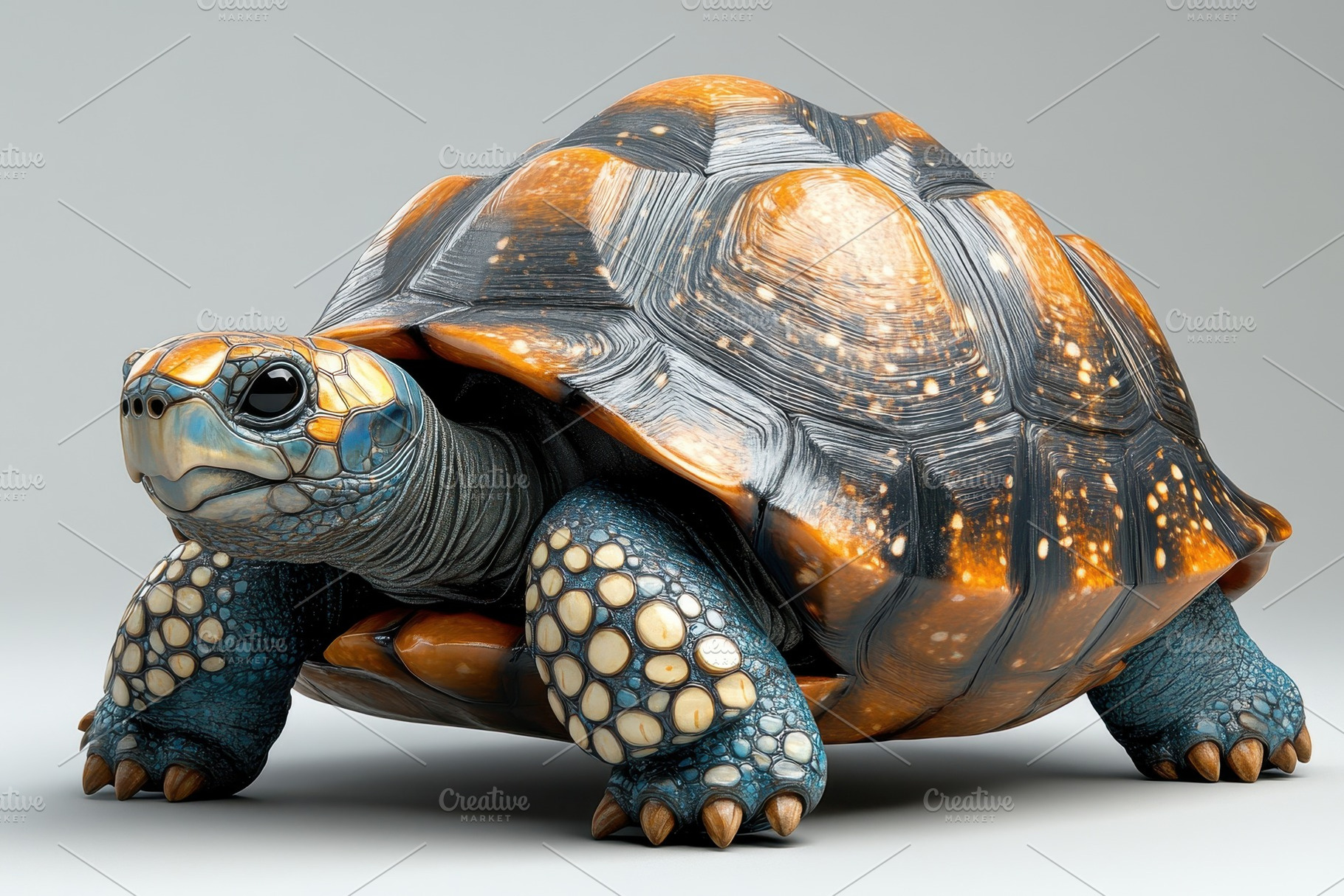 Colorful tortoise with intricate she, a Photo by Tanuart