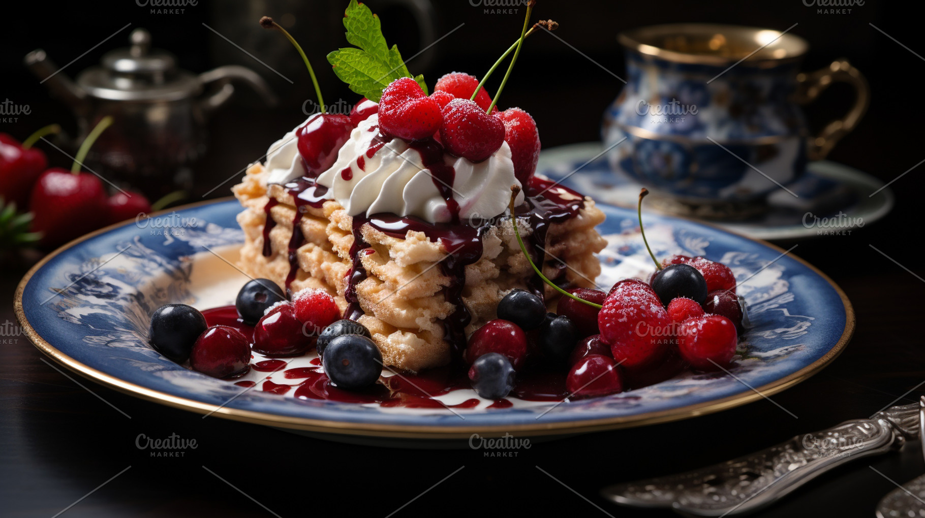 Tiramisu cake with fresh berries and, a Photo by LOGOCREATIVE