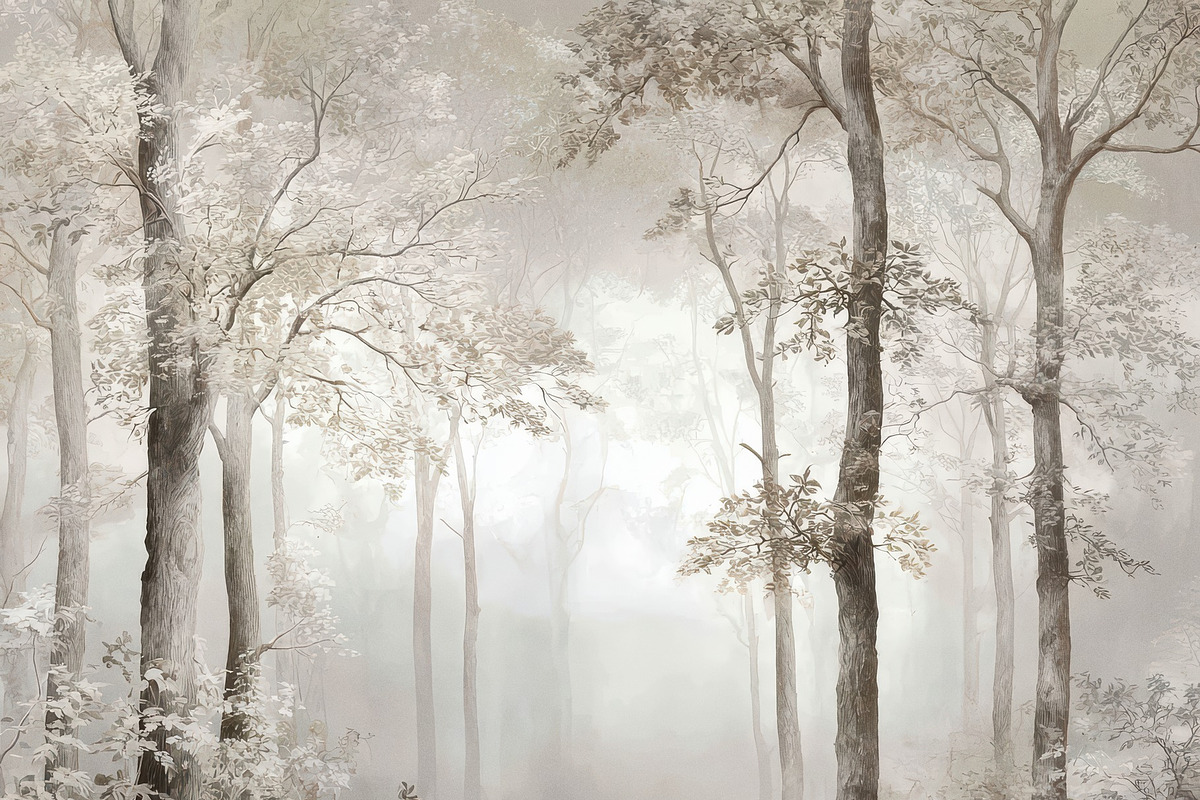Misty Oak Forest Wallpaper, a Decorative Illustration by Virgo Studio