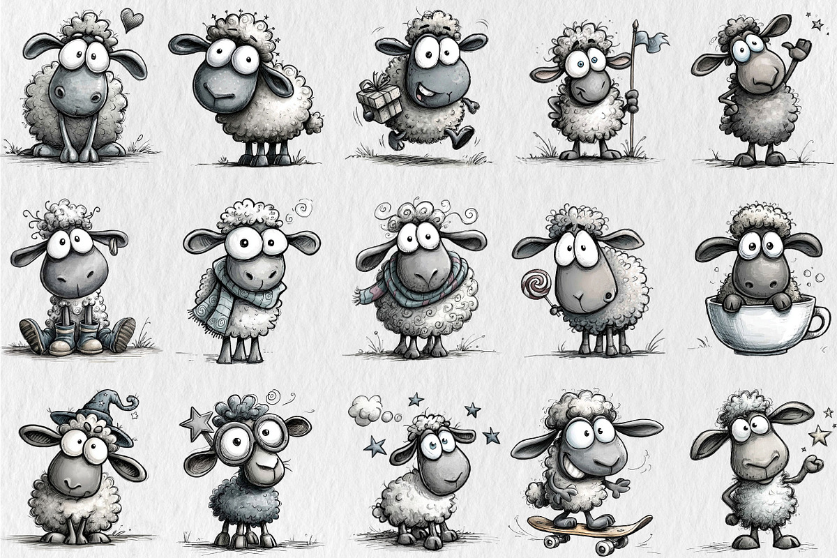 Whimsical Funny Sheep Clipart, an Animal Illustration by Rose Art (Photo 2 of 7)
