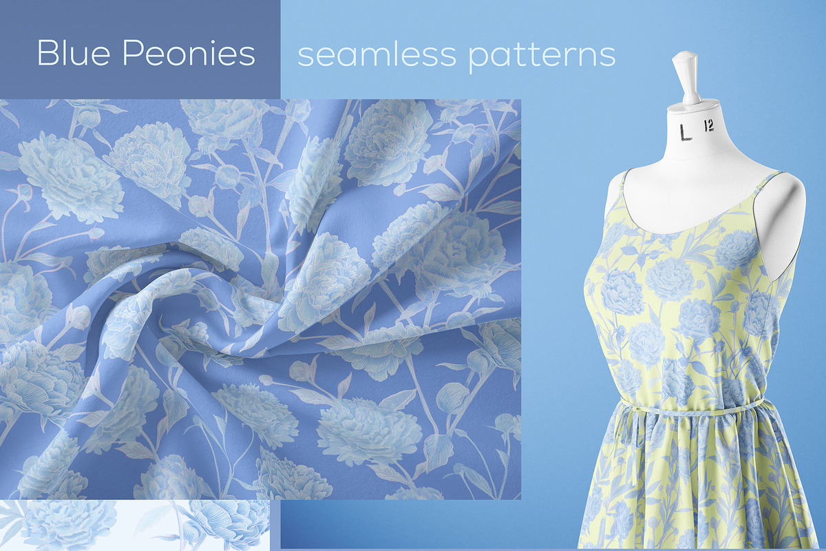 Blue Peonies seamless patterns, a Pattern Graphic by ANAKOTO (Photo 12 of 16)