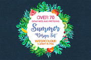 Watercolor Summer Design Set, an Illustration by Free-PSD-Templates (Thumbnail 1 of 7)