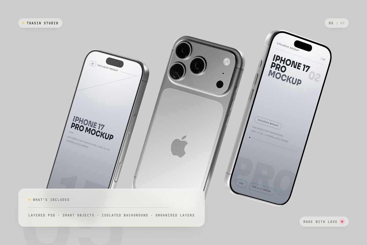 iPhone 17 Pro Mockup, an iPhone Mockup by Toasin Studio (Photo 5 of 7)