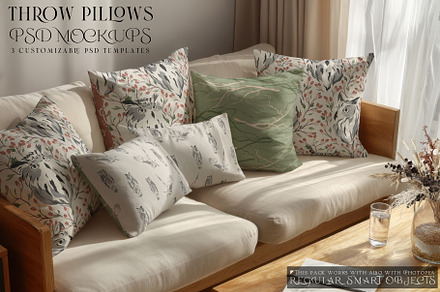 Throw Pillows with Smart Objects, a Product Mockup by mock-ups