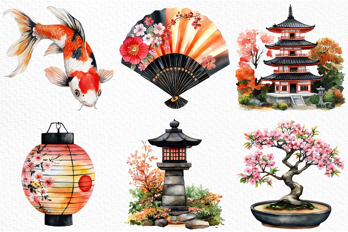 Watercolor Japan Clipart PNG, an Illustration by Craft Nest (Photo 3 of 12)