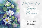 Watercolor Lotos Flowers Art, a Decorative Illustration by MaryAmi (Thumbnail 1 of 3)