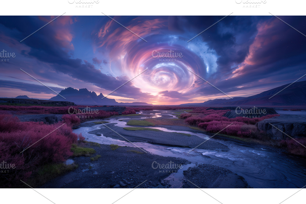 Surreal landscape with a vibrant, an Illustration by tilialucida
