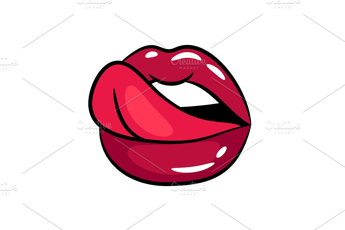 Female tongue liking glossy lips, an Illustration by Stock-Smart-Start