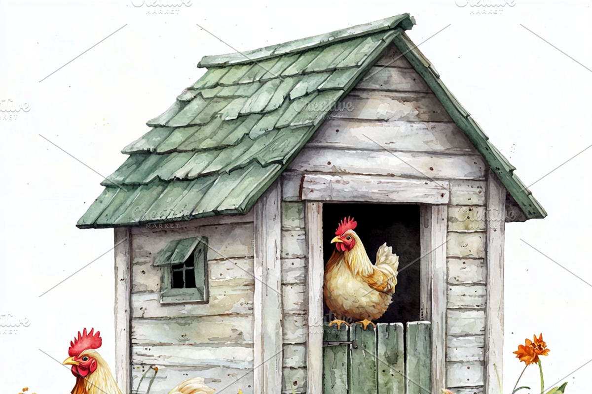 48 Watercolor Chicken Clipart, an Illustration by HubbaDigitals (Photo 3 of 8)