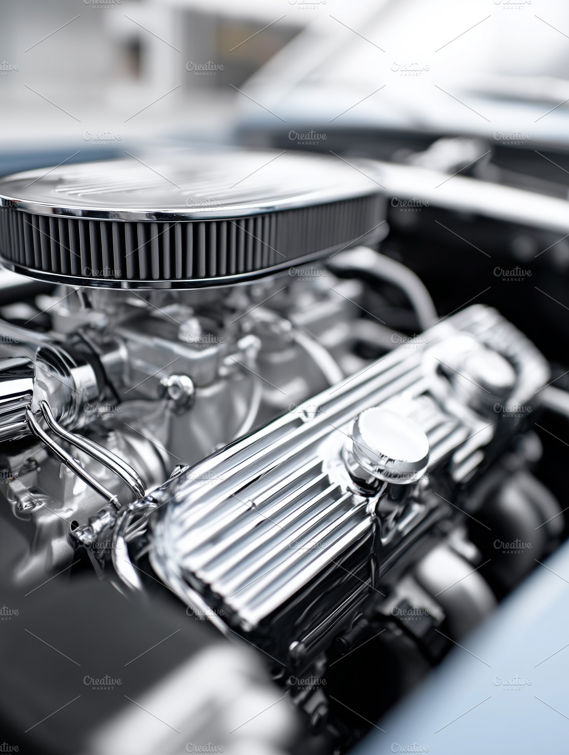 Close up of polished chrome engine, a Technology Photo by MistyDay