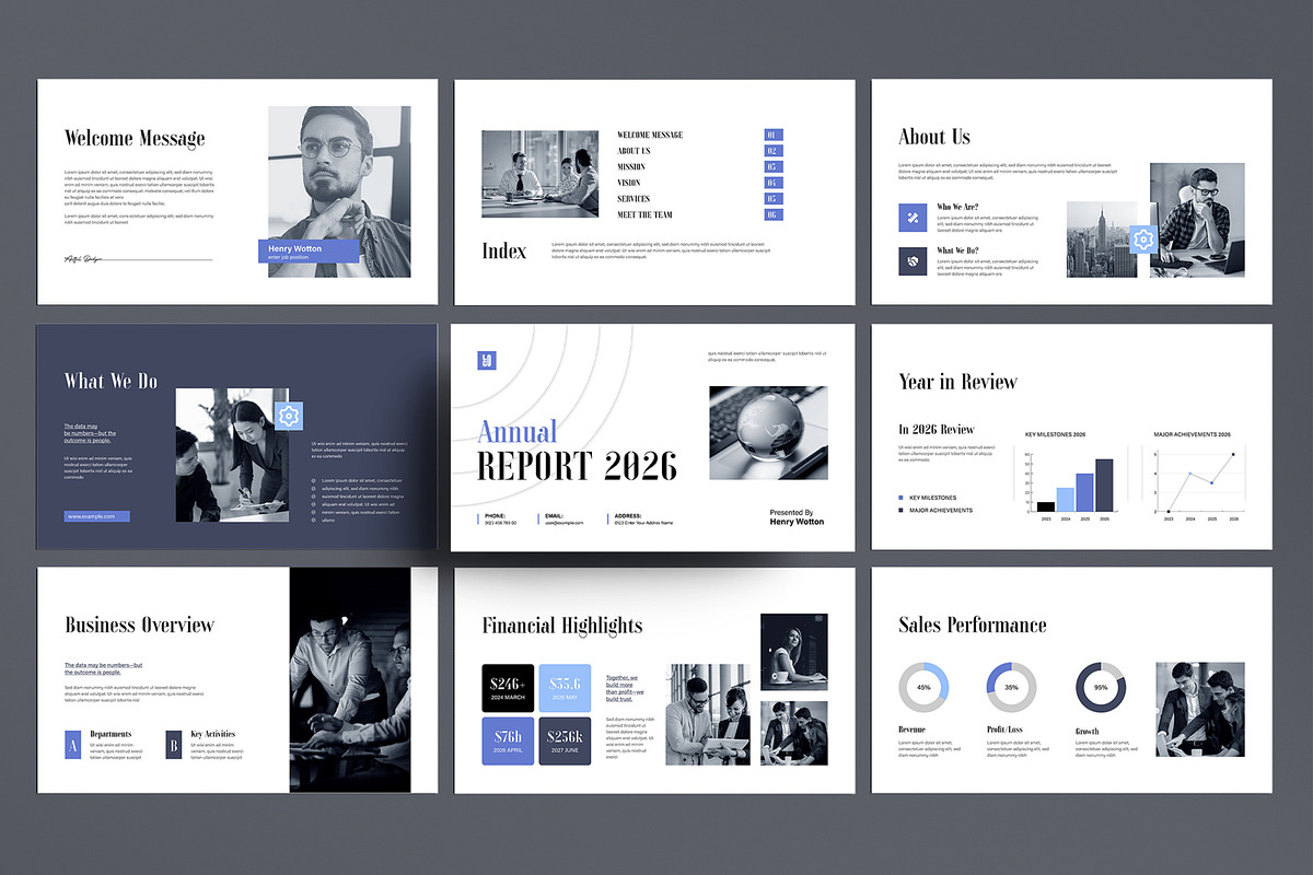 Modern Annual Report Presentation, a Presentation Template by MightyDesign (Photo 1 of 8)