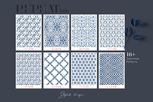 Indigo Collection, 16 Patterns Sets