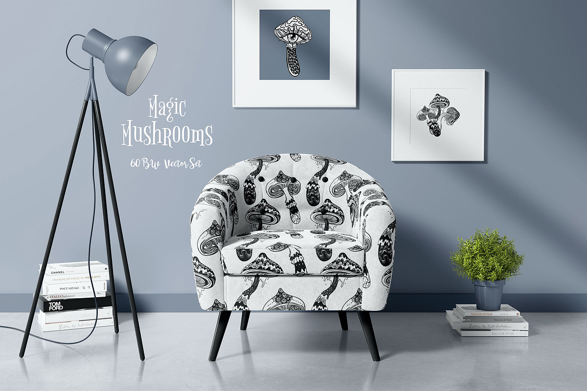 Magic MUSHROOMS. 60 BW Vector Set., an Illustration by Varvara Gorbash (Photo 4 of 11)