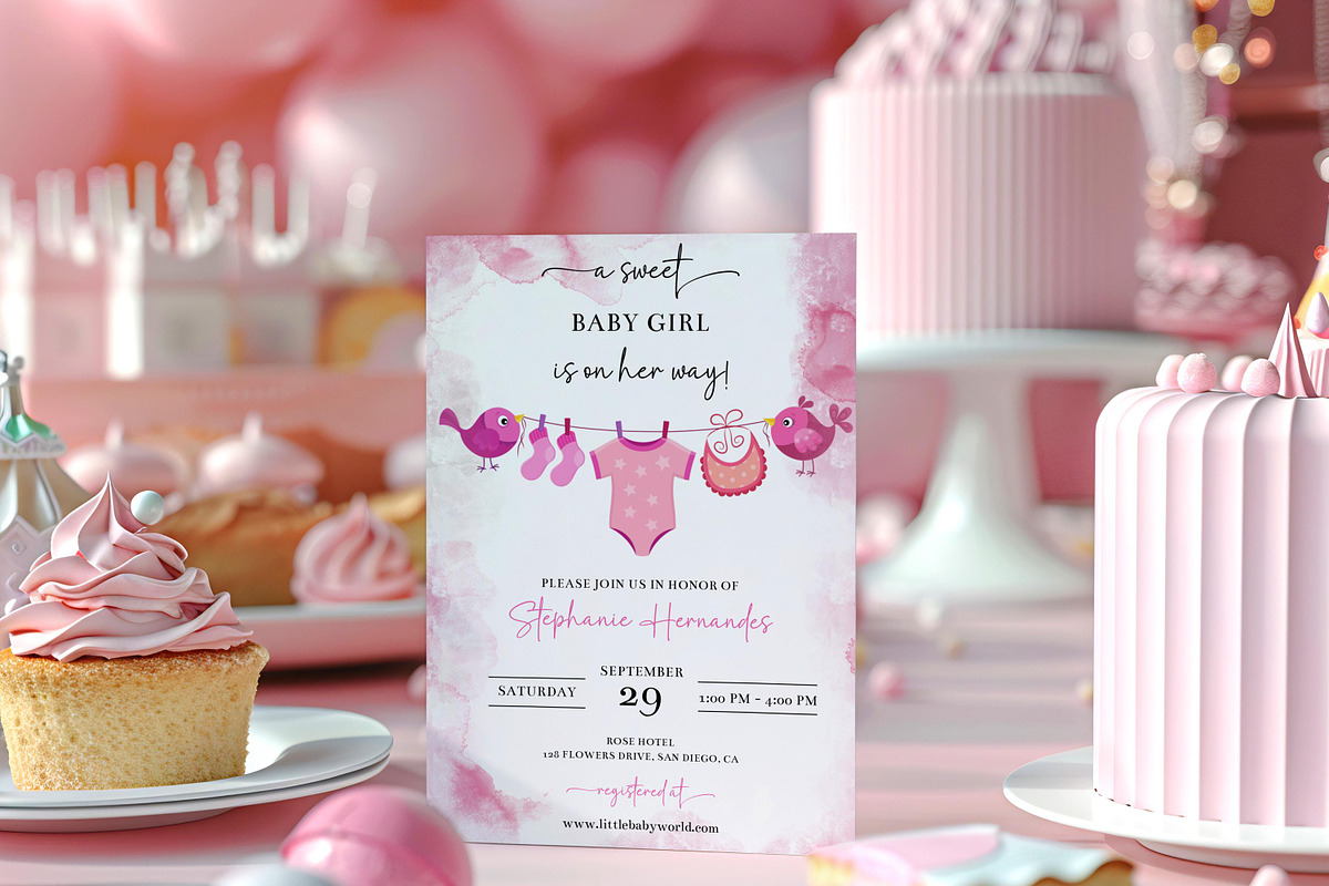 Girl Baby Clothes Baby Shower Invite, an Invitation Template by LucaTheme (Photo 1 of 5)