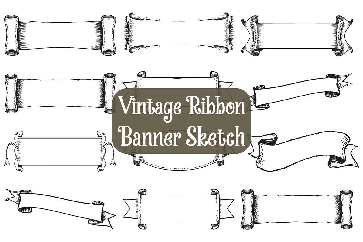 Hand-Drawn Vintage Ribbon Banners, an Illustration by Creativeshirt