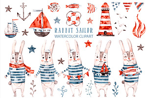 Sea rabbits naive watercolor clipart