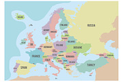 3x Colorful Europe Maps, an Education Illustration by asantosg (Thumbnail 1 of 4)
