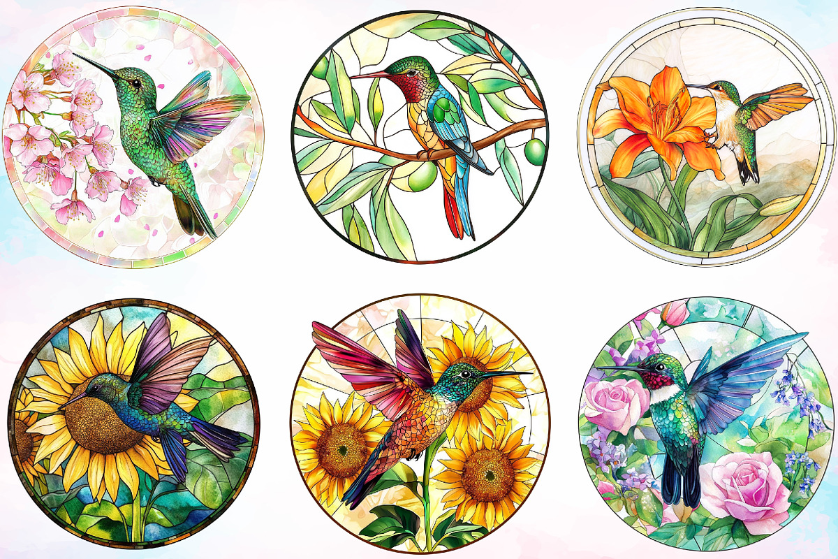 Hummingbird Round Stained Glass, an Illustration by Canvas Craft (Photo 2 of 3)