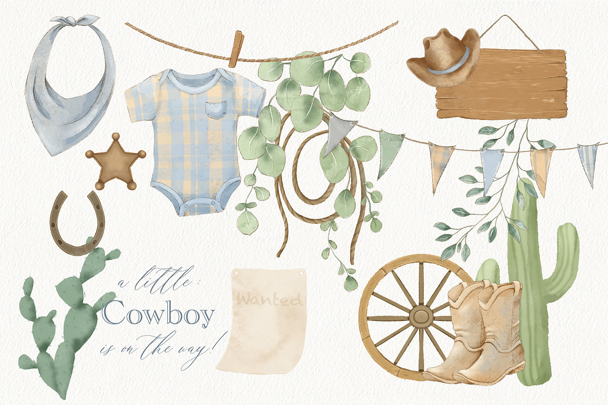Wild West Baby Cowboy Set, a Work Illustration by AlenaVlasko stock Market (Photo 7 of 7)