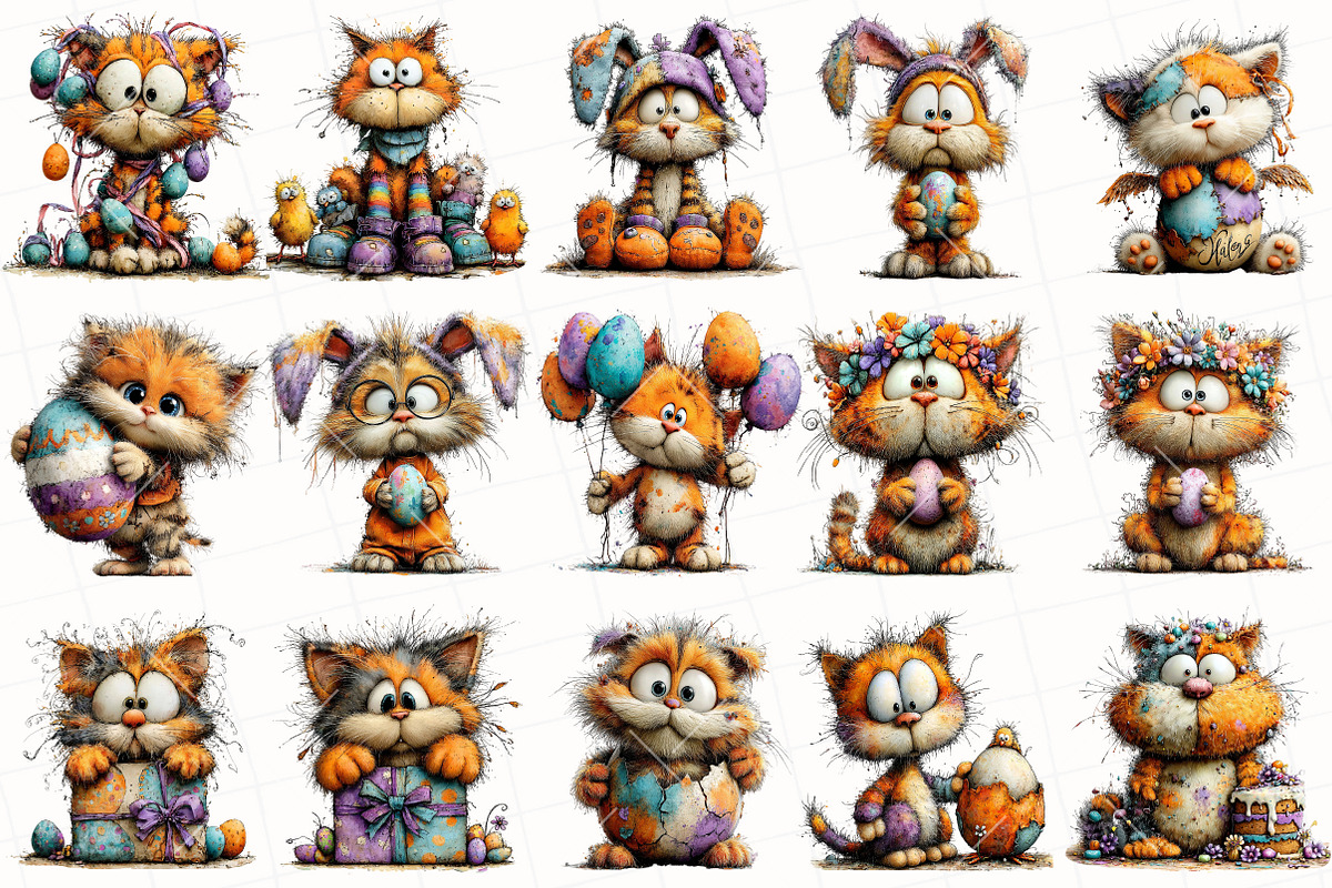 Quirky Easter Cat Clipart, an Illustration by OK Design (Photo 3 of 6)