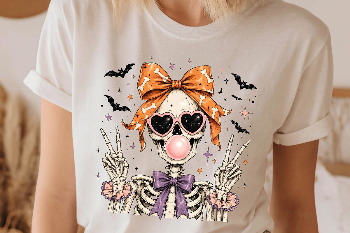 Halloween Skeleton PNG Coquette Bow, a Seasonal Illustration by SugarCloudStudioArt (Photo 2 of 6)