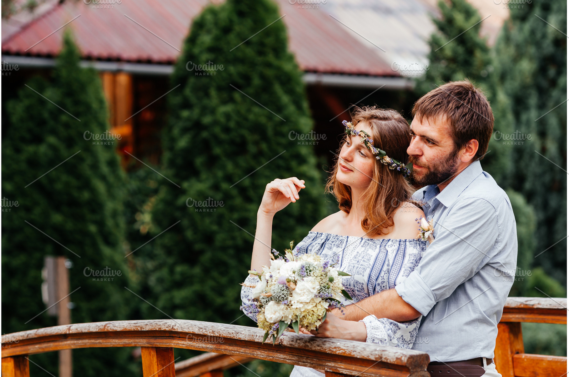 Eclectic rustic wedding couple stand, a Nature Photo by oksix