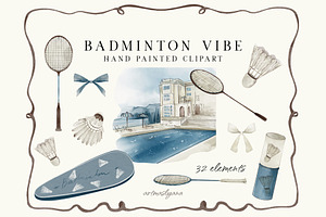 Badminton Vibe Hand Painted Clipart, a Sport Illustration by ArtMaslyana